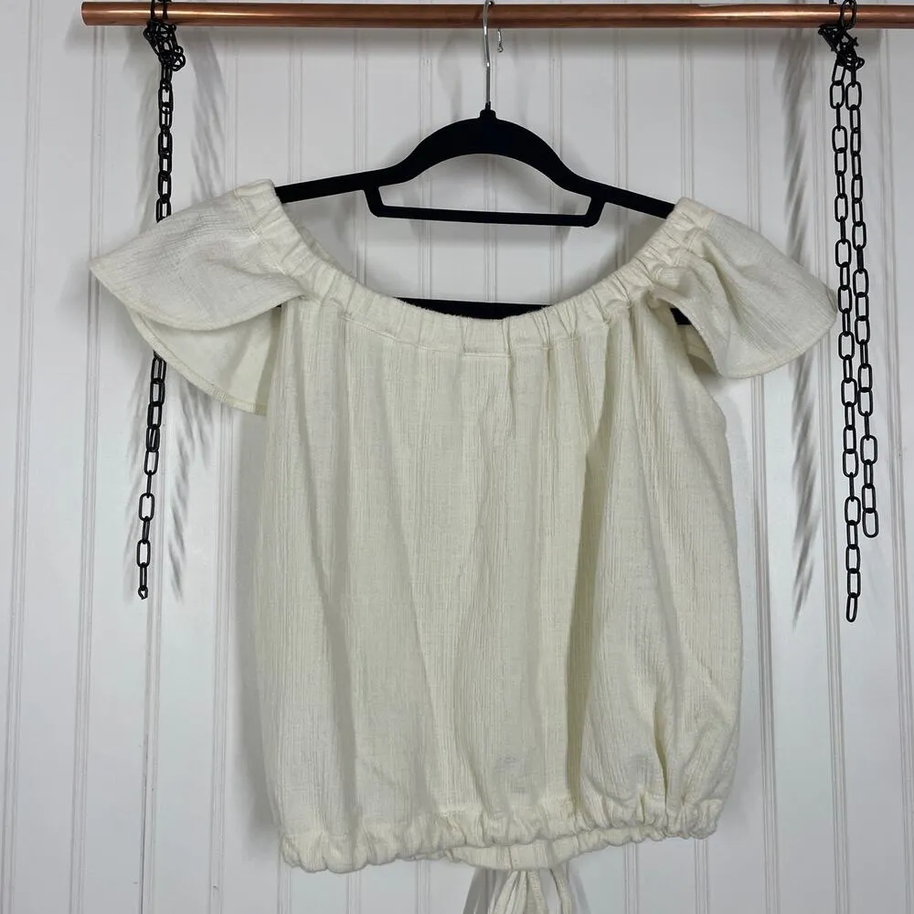 Madewell Off Shoulder Drawstring Waist Top & Simply Blessed Shorts Set Size S - Image 5