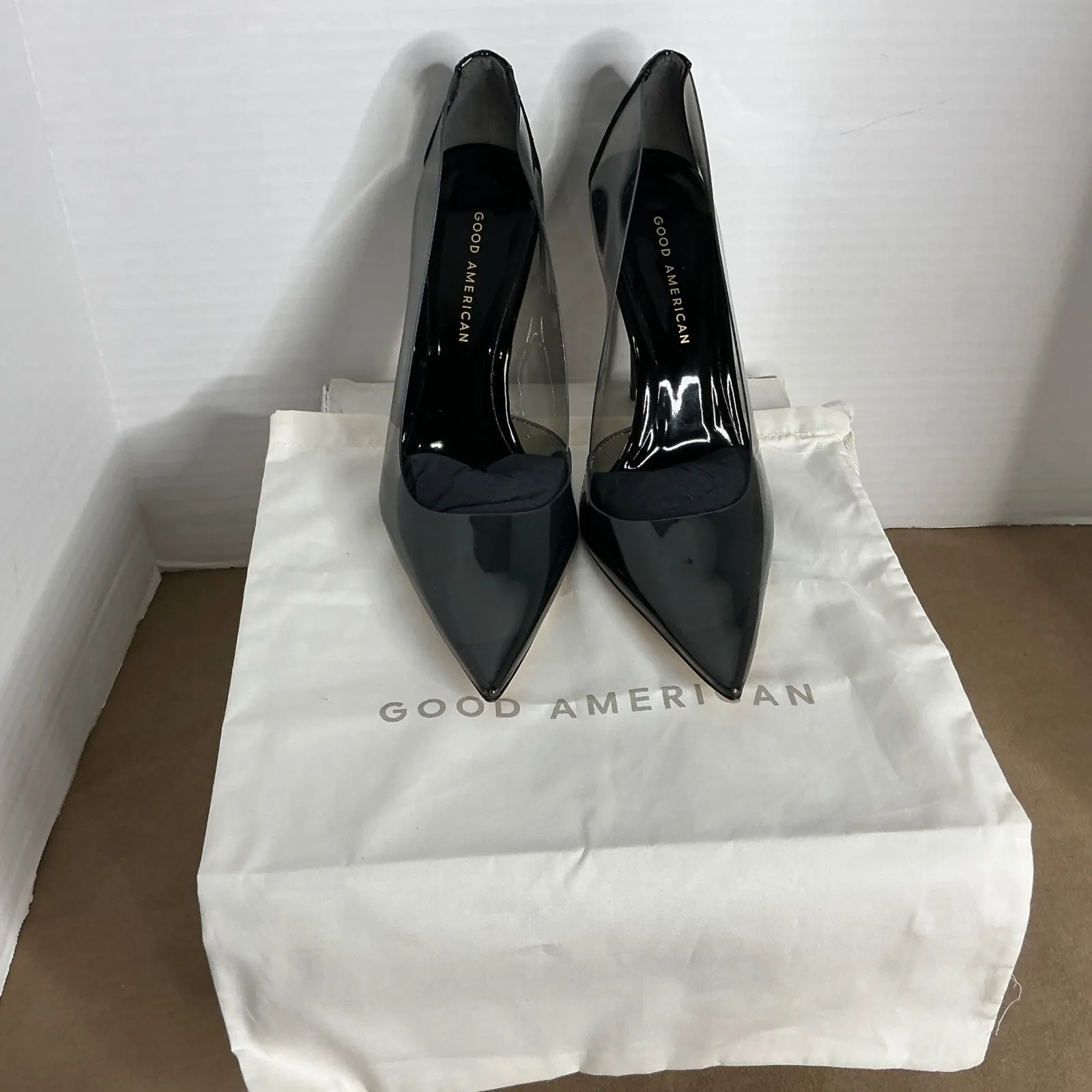 Good American Women's Heels Size 9 Pointed Toe Pumps‎ Clear Black Vinyl Stiletto - Image 12