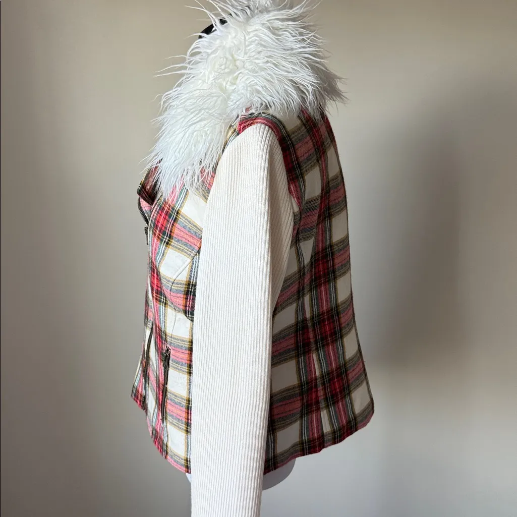 Sundance Tartan Plaid Moto Jacket With Removable Faux Fur Collar - Image 4