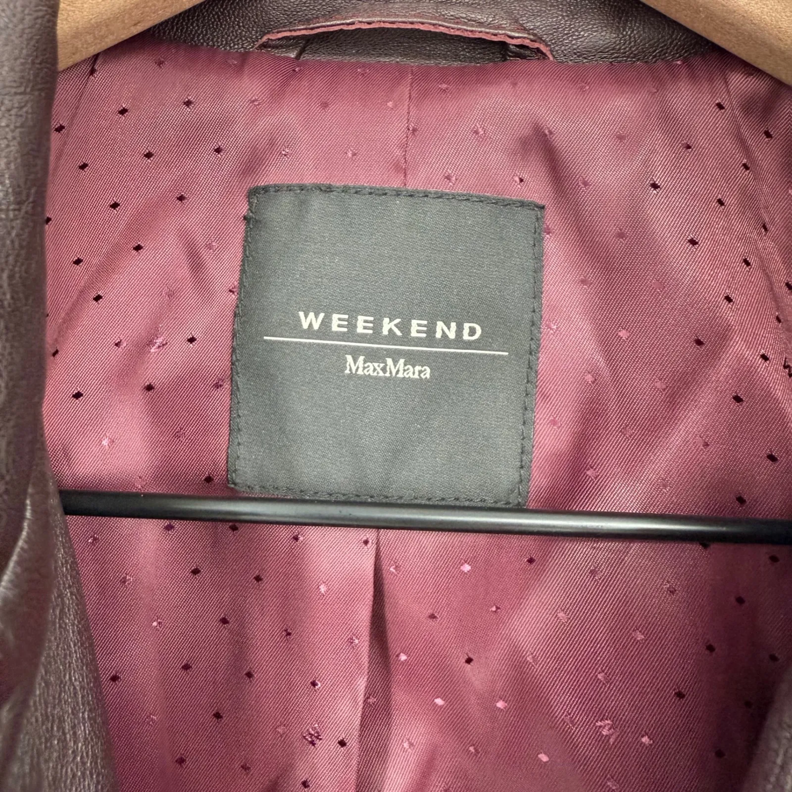 Weekend Max Mara Womens Leather Moto Jacket Burgundy Asymmetrical Zip Moto Style Brown Size 6 - Image 5