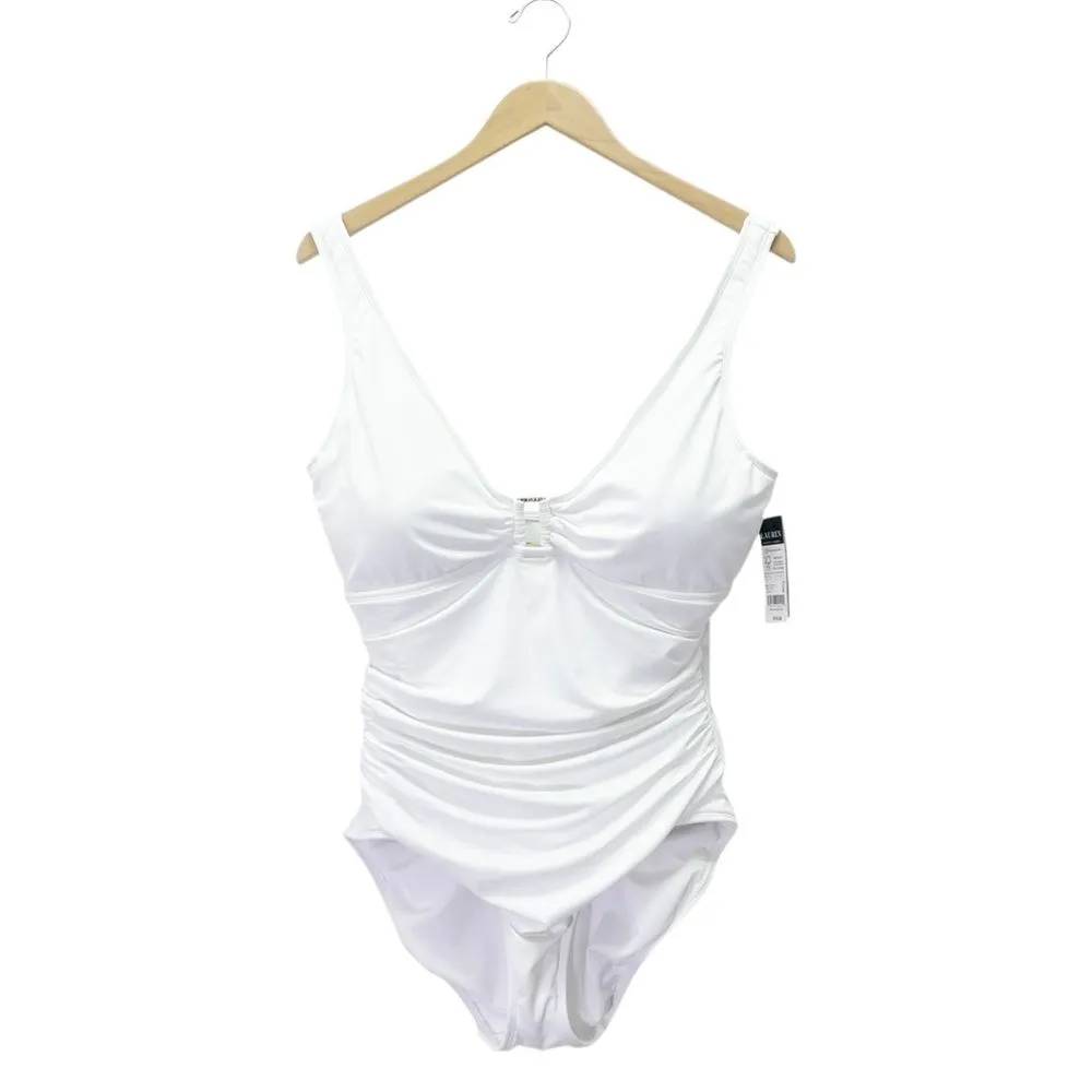 NWT Lauren Ralph Lauren White One Piece Swimsuit Size 16 Shirred Tummy Control - Image 3