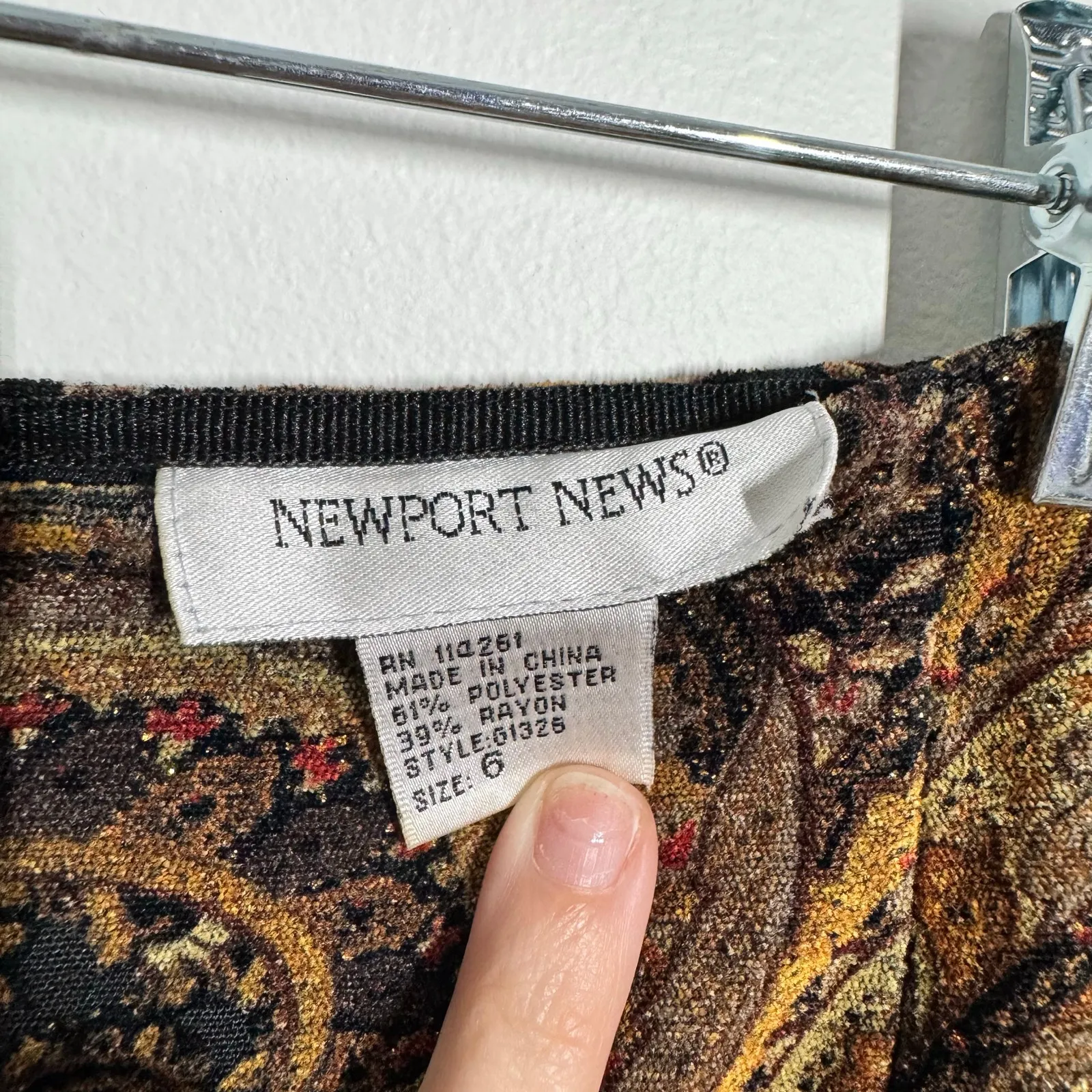 Newport News Skirt Women 6 Brown Black Gold Sparkle Paisley Velvet Y2K 90s Fall - Image 6