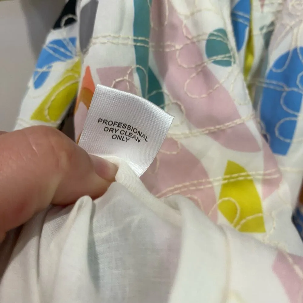 Joy Joy Embrodiered Geo Print Colorful Babydoll Mini Puff Sleeve Dress Sz XS - Image 13