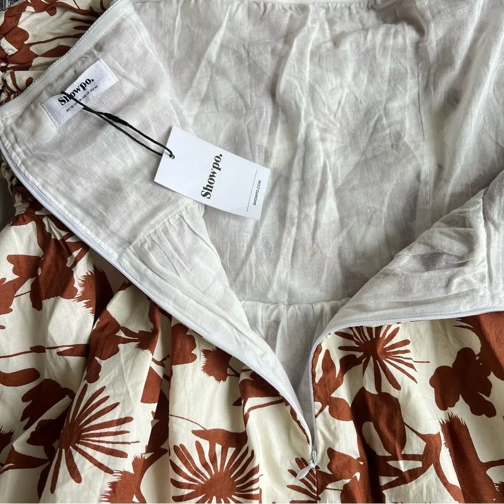 Showpo Evita Floral Midi Dress Ruched High Split Strapless NEW S - Image 9