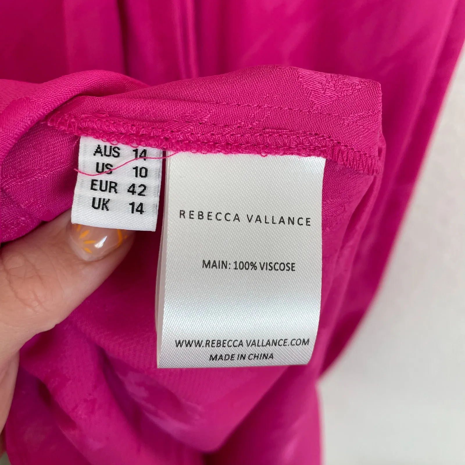 REBECCA VALLANCE Bright Pink Satin Ruched Midi Dress Size 10 - Image 7