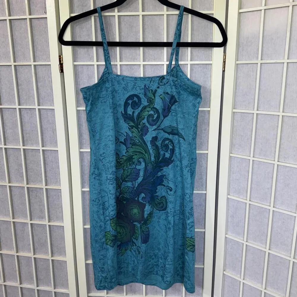 Belle du Jour Tank Floral Blue Paisley Babydoll Spaghetti Strap Y2K Mini Dress S - Image 8
