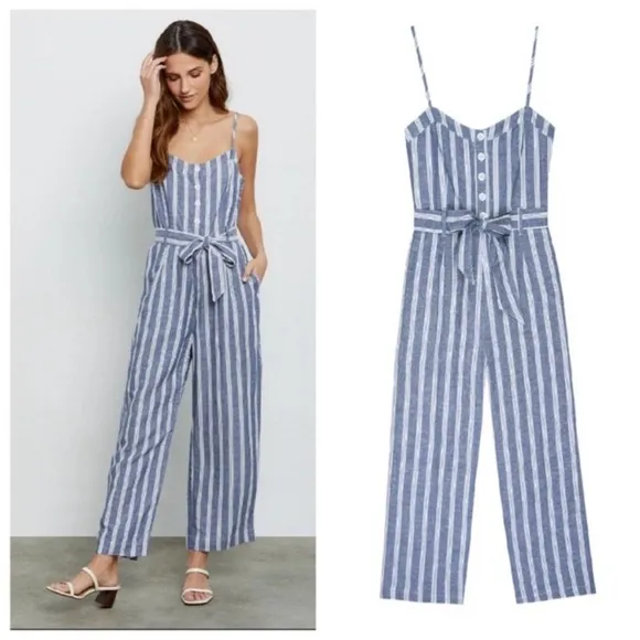 Rails Harper linen blend striped jumpsuit medium - Image 2