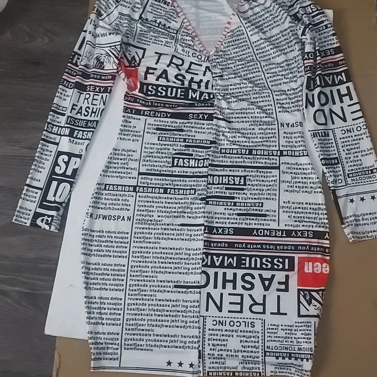 Long Sleeve Newsprint Dress XL Dopamine Boho Classic Retrogirl Glam Bodycon SATC Black - Image 3