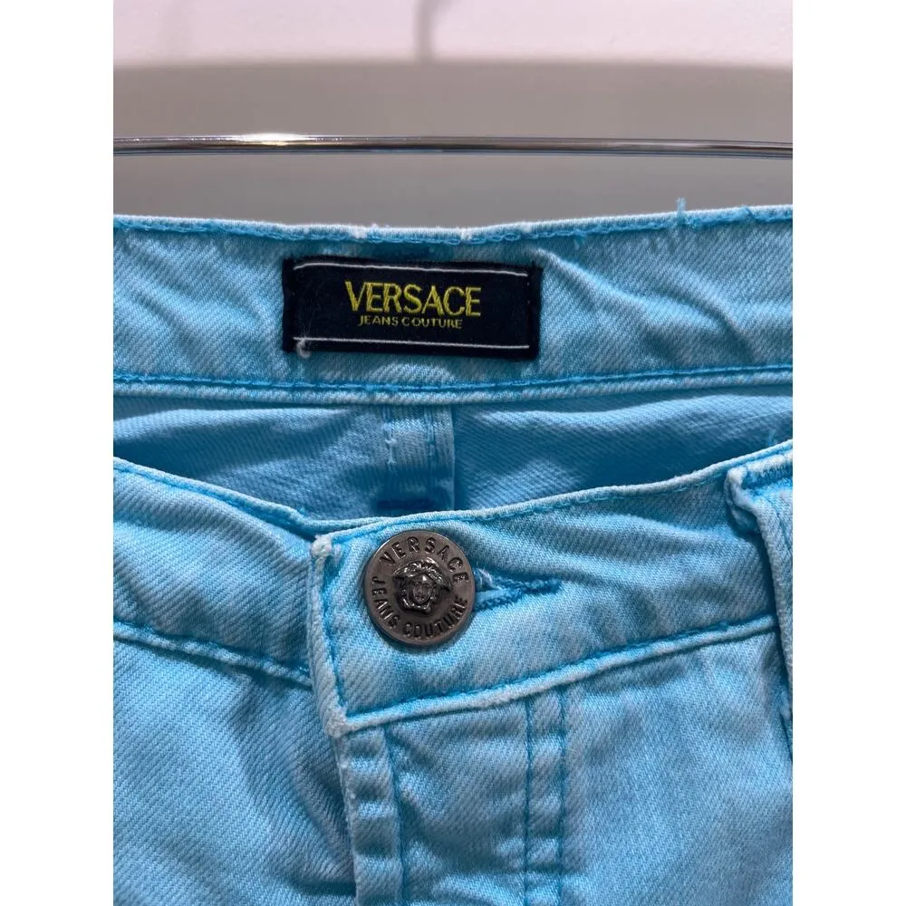 Vintage Versace Jeans Couture Turquoise Blue Boot Cut Denim Jeans Sz 28 - Image 3