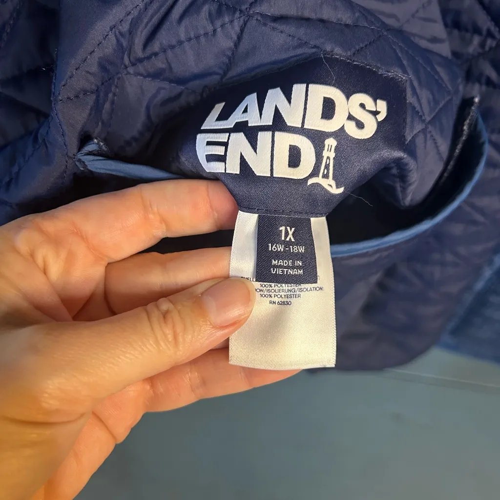 Lands' End Quilted Light Blue Reversible Quilted Jacket | Size 1x - Image 4