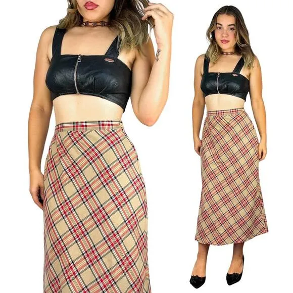 Sag Harbor Plaid Midi Skirt Tan Size 8P - Image 2