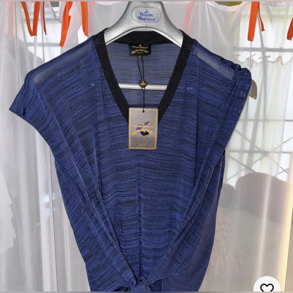 Vivienne Westwood Anglomania high-low blue black tie waist v neck high fashion L - Image 2