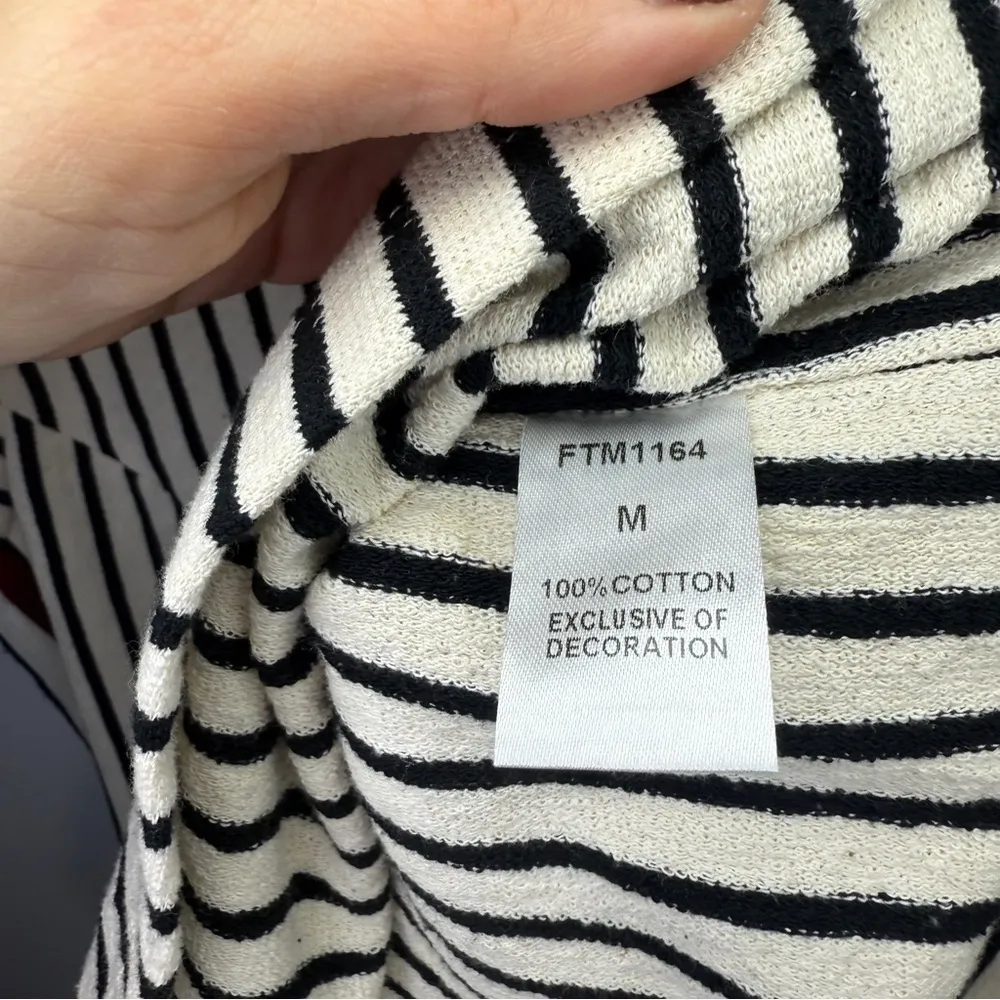 THML Women M Vertical Striped Tank Dress Black & White Back Zip 100% Cotton - Image 4