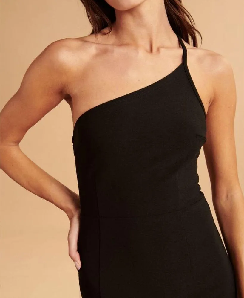 Abercrombie and Fitch Asymmetrical One Shoulder Maxi Dress with Slit in Black - Image 2