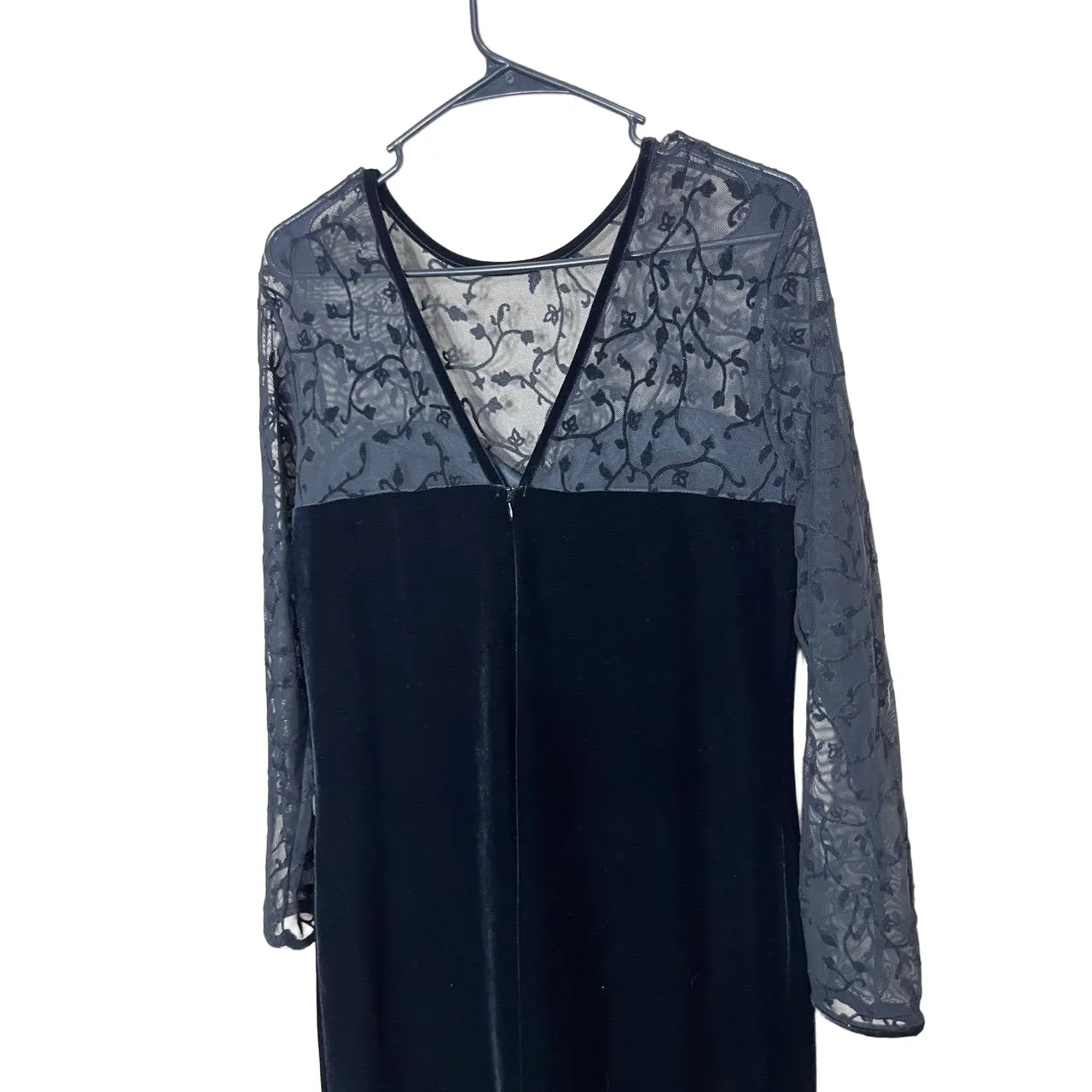 AMANDA‎ SMITH Black Velvet Sheer Lace Top Vintage Maxi Evening Dress 10 - Image 7