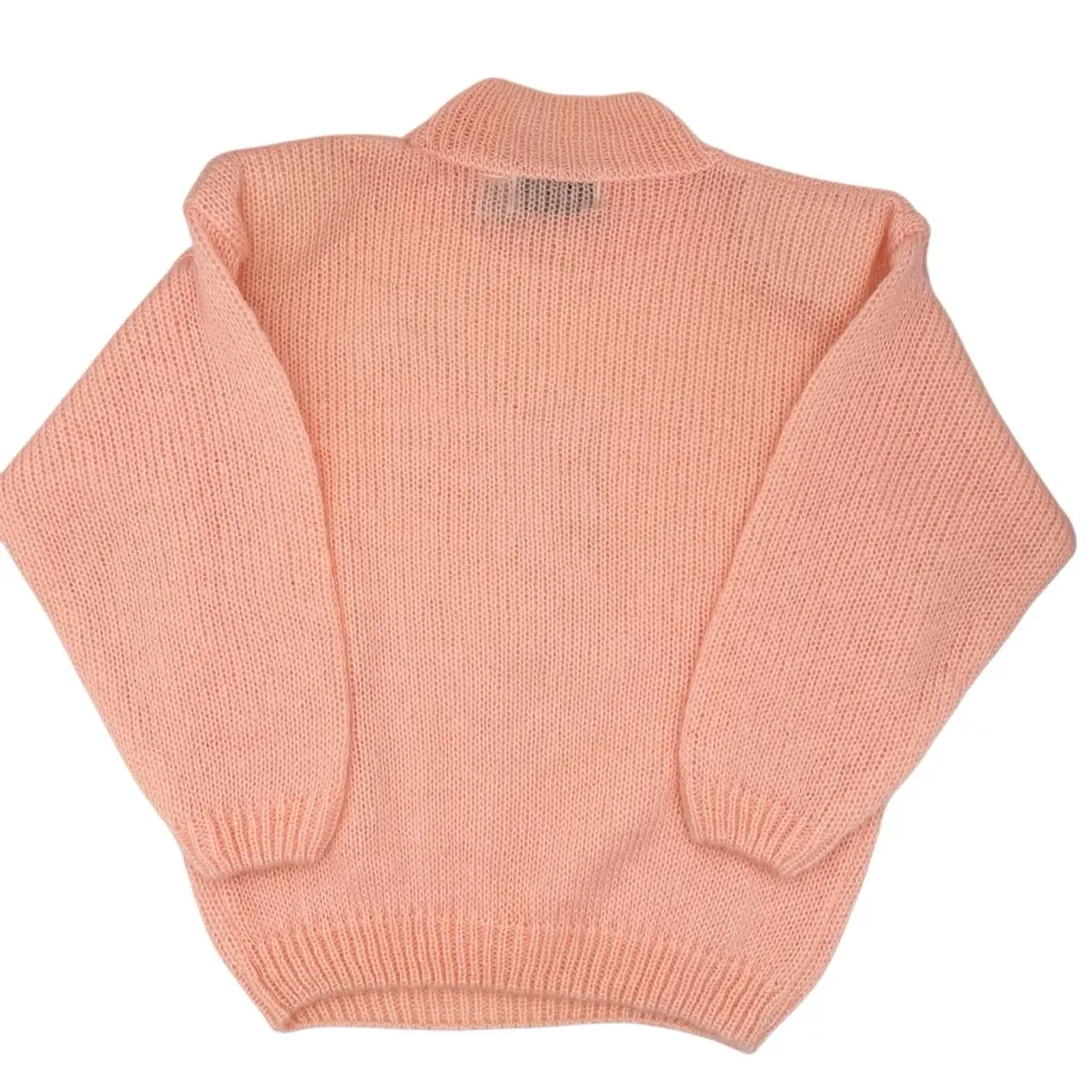 Vintage 80s Maggie Lawrence Peach Pink Floral Embroidered Sequin Sweater Fairy Size L - Image 2