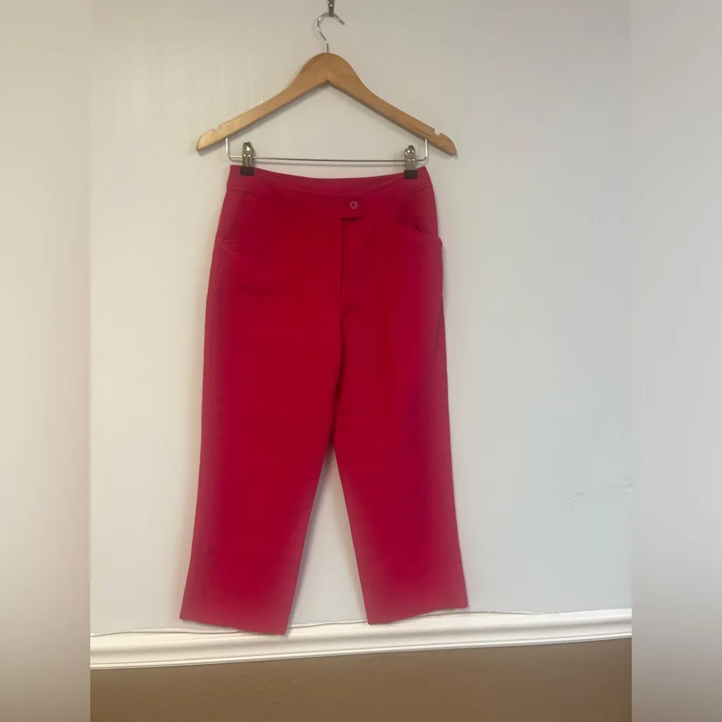 Vintage Oscar De La Renta cotton‎ blend pants Hot Pink Size 4 ankle - Image 3