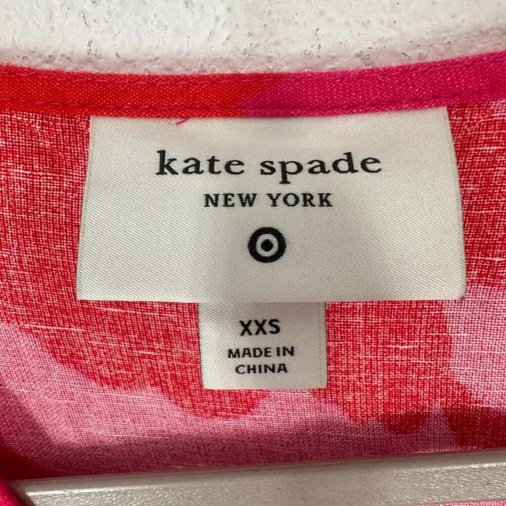 Kate Spade x Target Womens Size XXS Bright Red Pink Linen Blend Long Sleeve Midi - Image 3