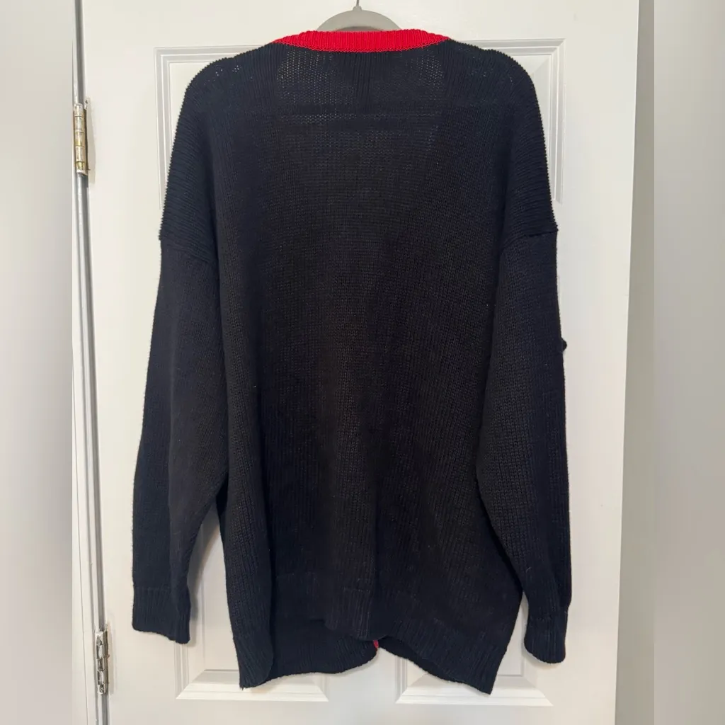Women’s Work In Progress Vintage 90s Christmas Holiday Knit Sweater Cardigan 3X Black - Image 2
