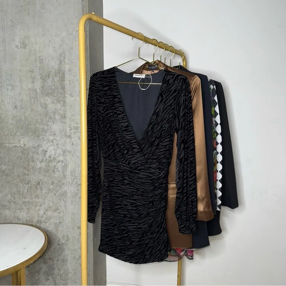 New Ramy Brook Kalani Black Zebra Print Flocked Textuted Long Sleeve Mini Dress - Image 7