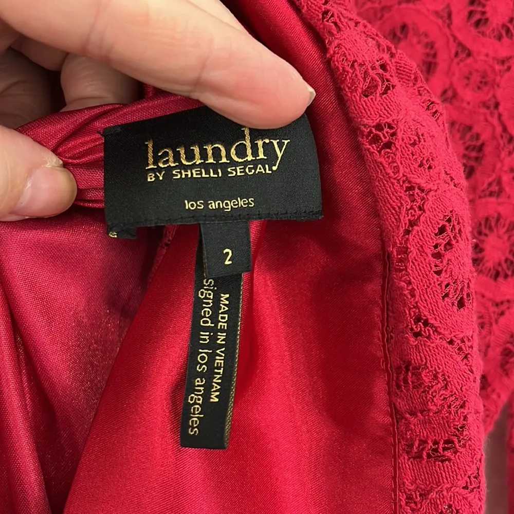 Laundry by Shelli Segal Size 2 Red Lined Lace and Satin Shift Dress - Image 8