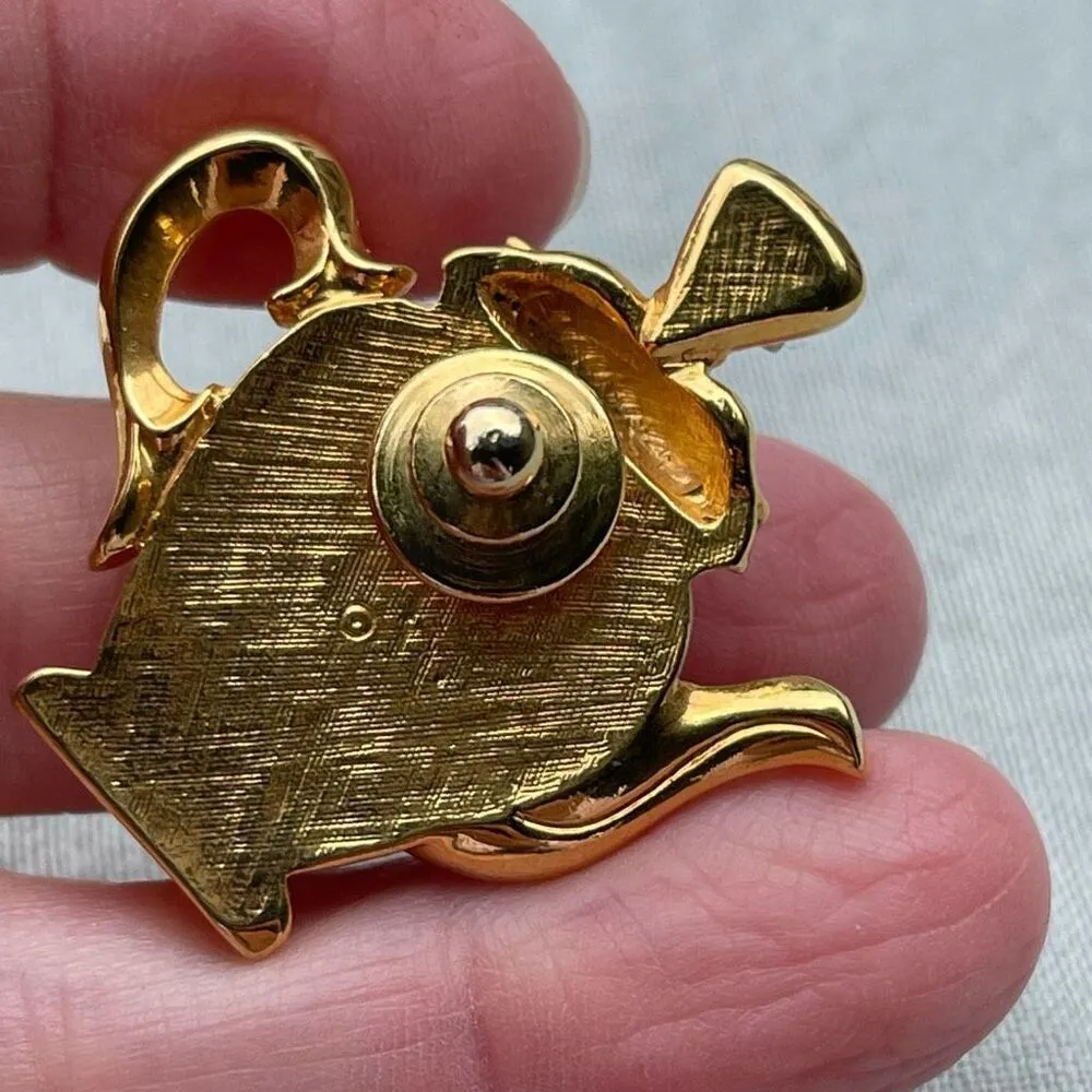 Vintage 1985 Avon porcelain teapot lapel hat tac pin. Blue - Image 2