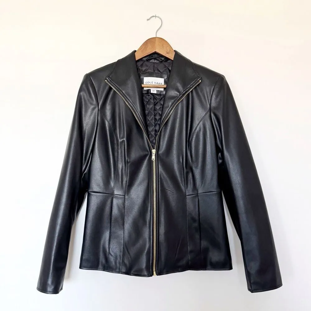 Cole Haan Signature Wing Collar Faux Vegan Leather Jacket Size S - Image 2