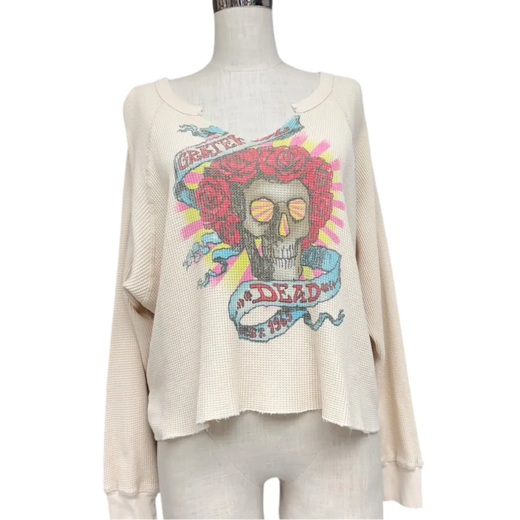 Daydreamer Cream Grateful Dead Thermal Graphic Top Size Large EUC - Image 3