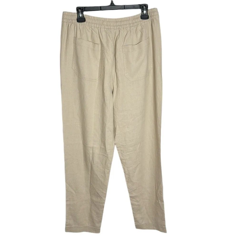 J. Crew Wide-leg seaside textured drawstring pant in linen beige hue size M tall - Image 3