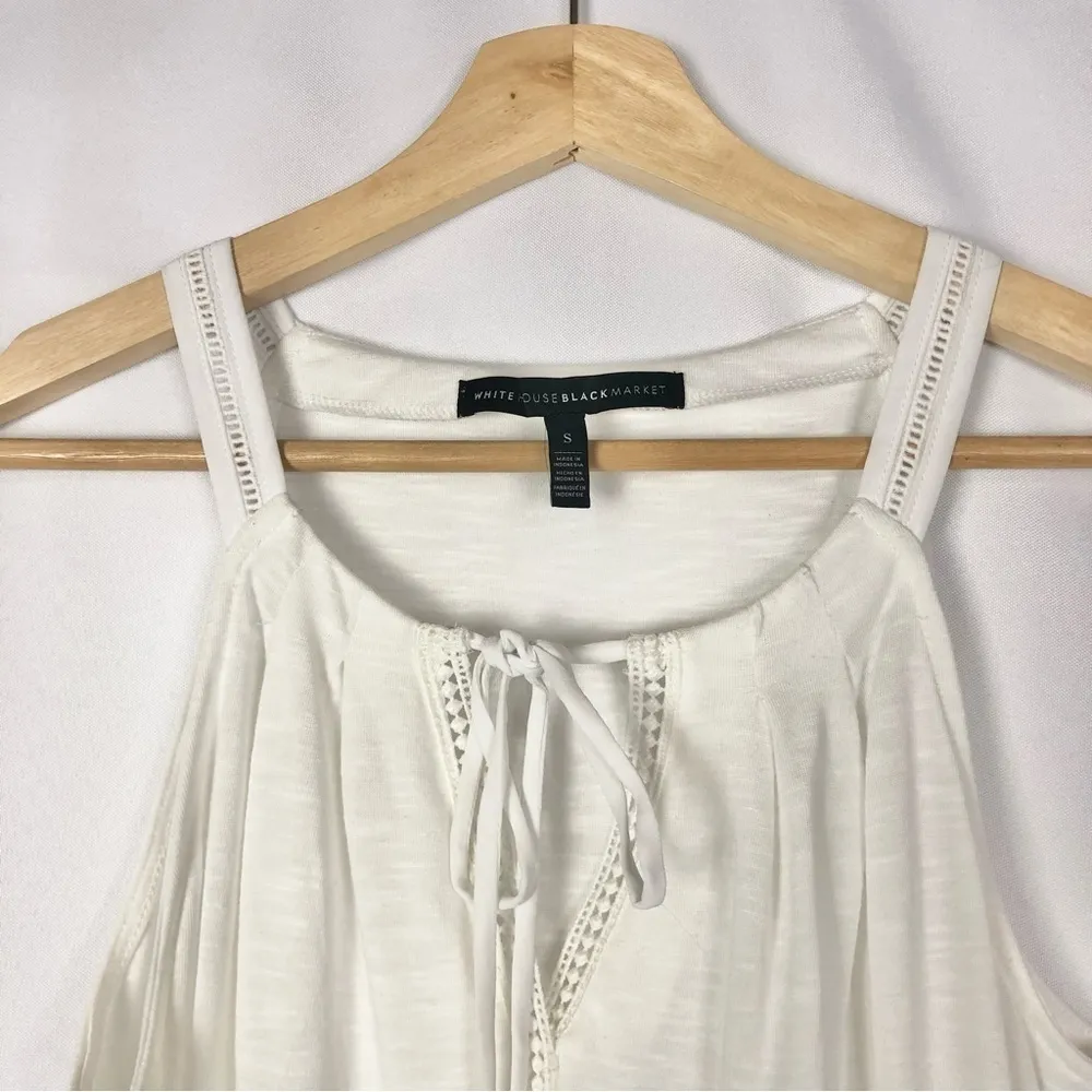 White House Black Market WHBM Baja White Lace Trim Tank Top S - Image 5