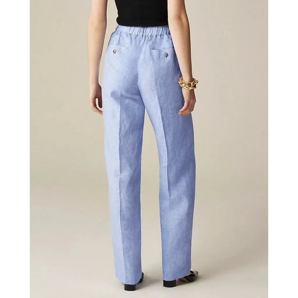 J Crew Womens Harbor Pant In Linen Pockets Elastic Back French Blue MT Tall - Image 3