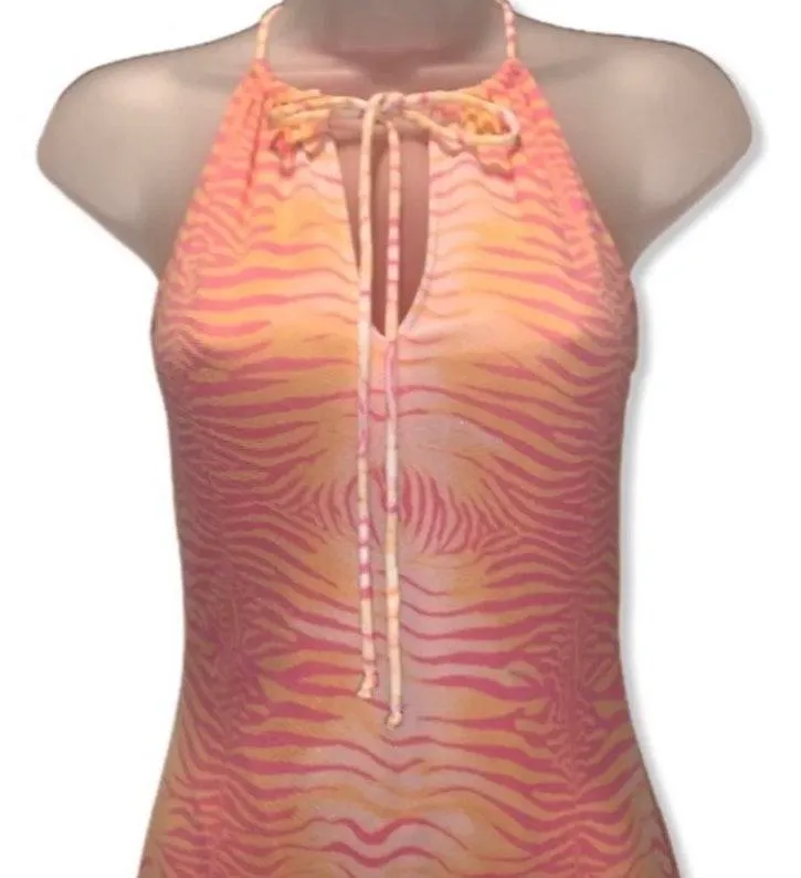 Sunset Tiger Print Chiffon Later Dress Small - Image 3