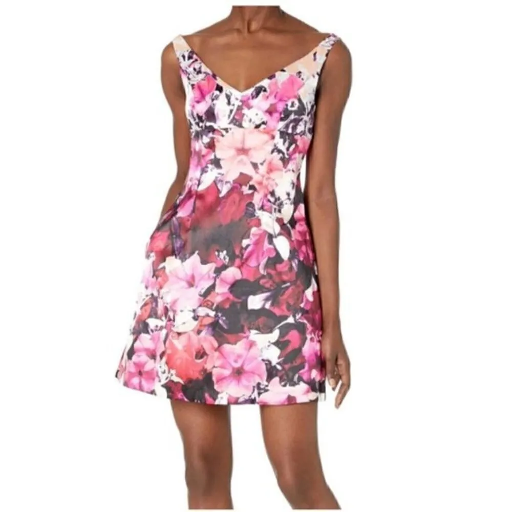 Adrianna Papell Mini Dress 12 NWT Mikado Cocktail Pink Floral Party Vacation - Image 6