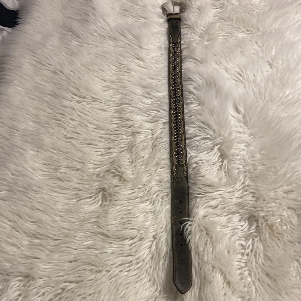 Nocona Gray and Silver Western Belt with Ornate Buckle size S 1/2” wide - Image 3