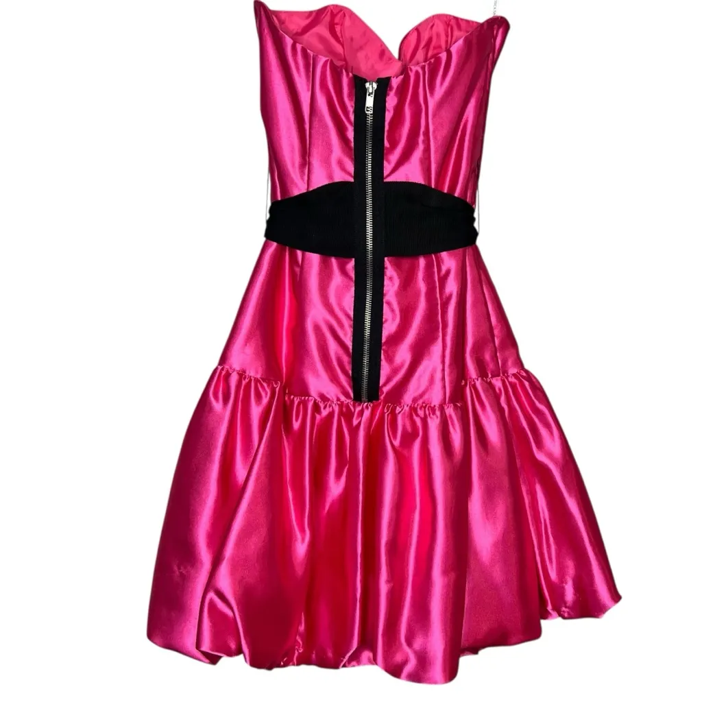 Jessica McClintok for Gunne Sax Womens Dress Hot Pink and Black Strapless Size 1 - Image 3