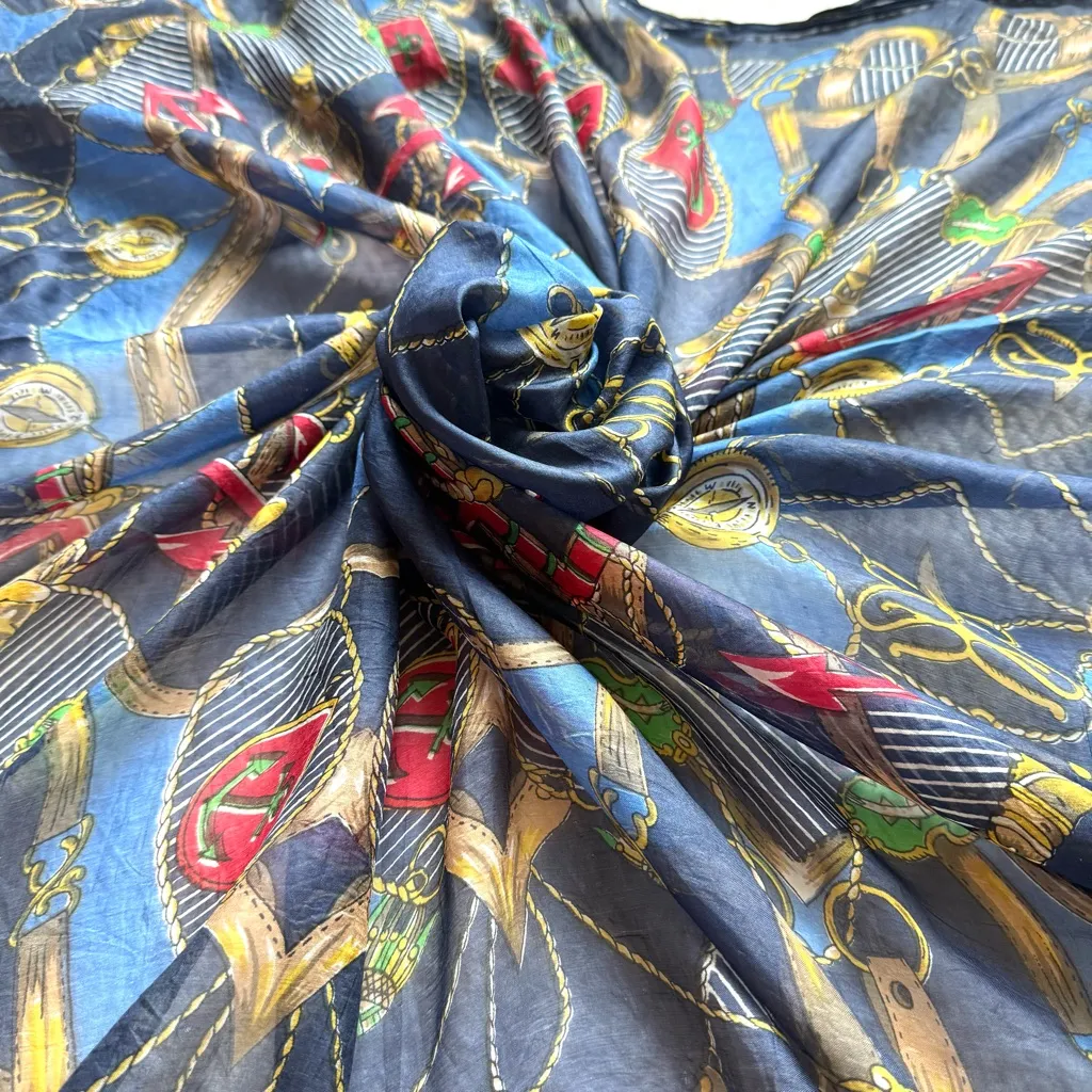 VTG Carlo Orsini Pure Silk Scarf Equestrian Nautical 41”x58” Preppy Old Money Blue - Image 4