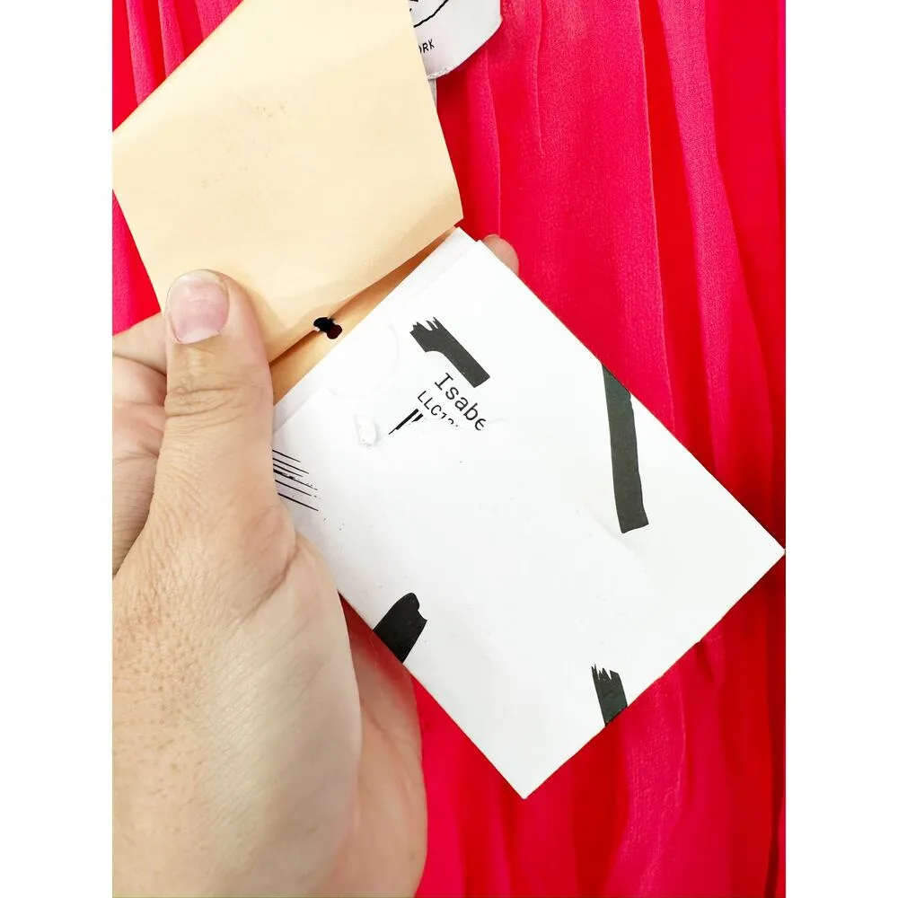 La Ligne Isabelle Gathered Silk Chiffon Hot Pink Puff Sleeve Maxi Dress Sz S NWT - Image 6