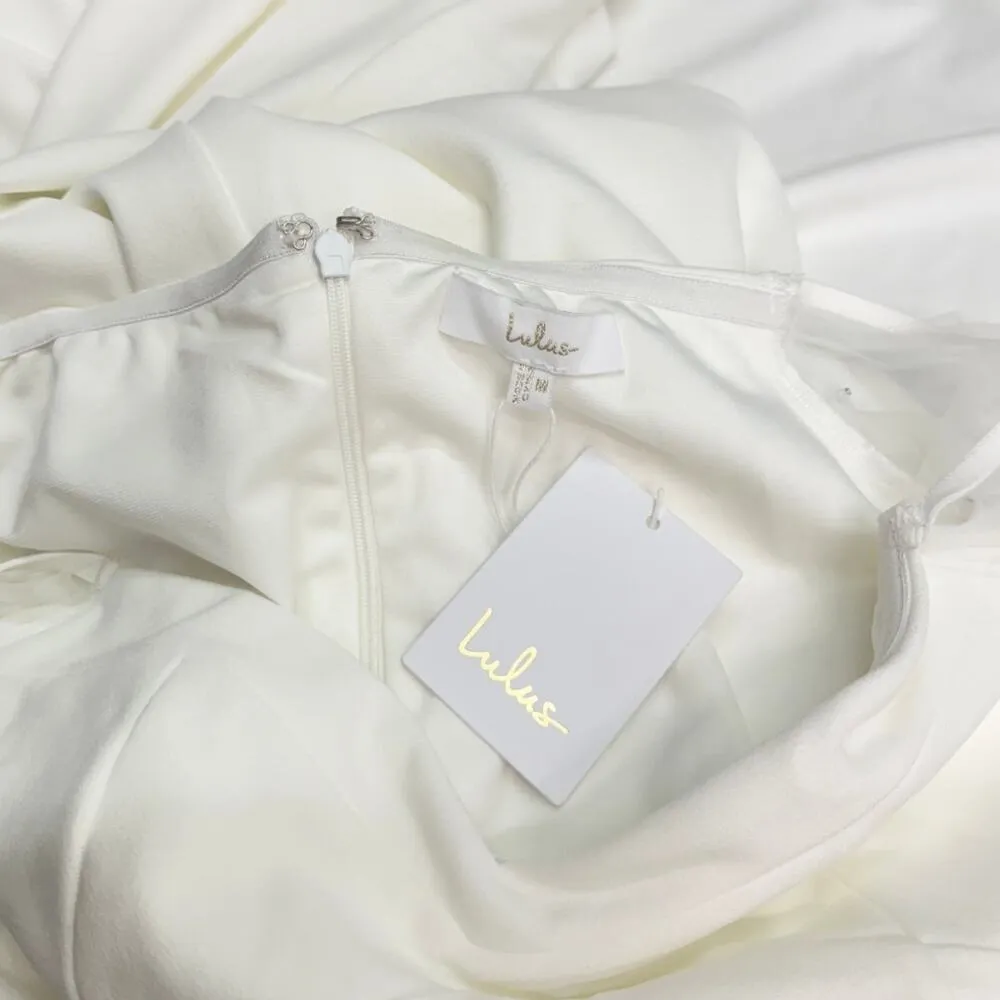 Lulus Eternally Beloved White Mesh Off-the-Shoulder Pearl Maxi Dress M NWT - Image 11