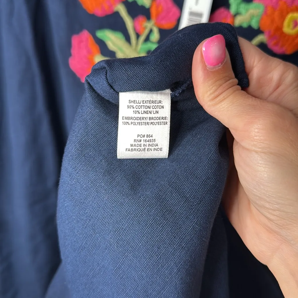 Frances‎ Valentine Navy Charming Caftan Poppy Embroidered Maxi Dress - Image 9