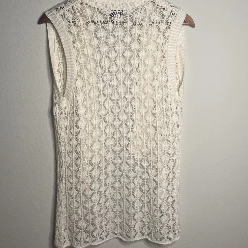 Rue 21 Cream Crochet High Low Open Sweater Vest Sleeveless Cardigan XL Layering - Image 8