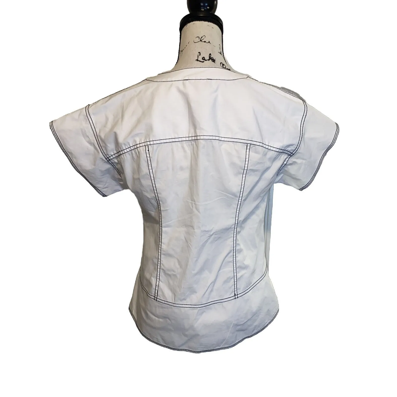 Donna Karan New York White Black Stitched Morning Dew Shirt  Button Front XS - Image 2