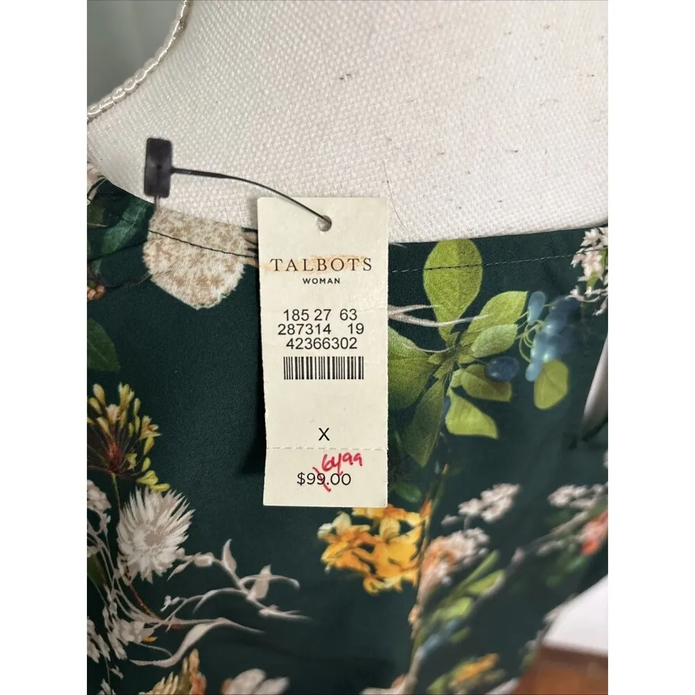 Talbots Size X Forest Green Floral Blouse Garden Woodland Print - Image 4