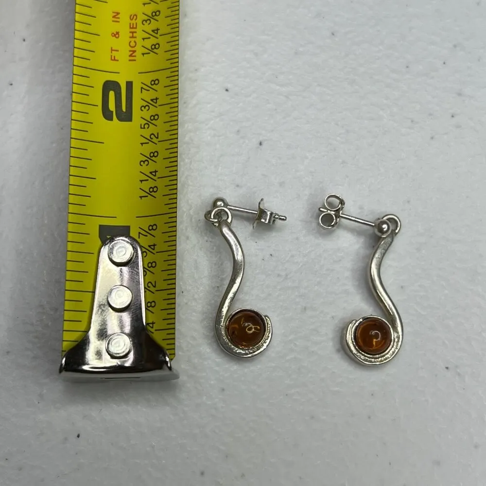 Amber & Sterling Silver Drop Earrings With Swirl Design For Women Orange - Image 7