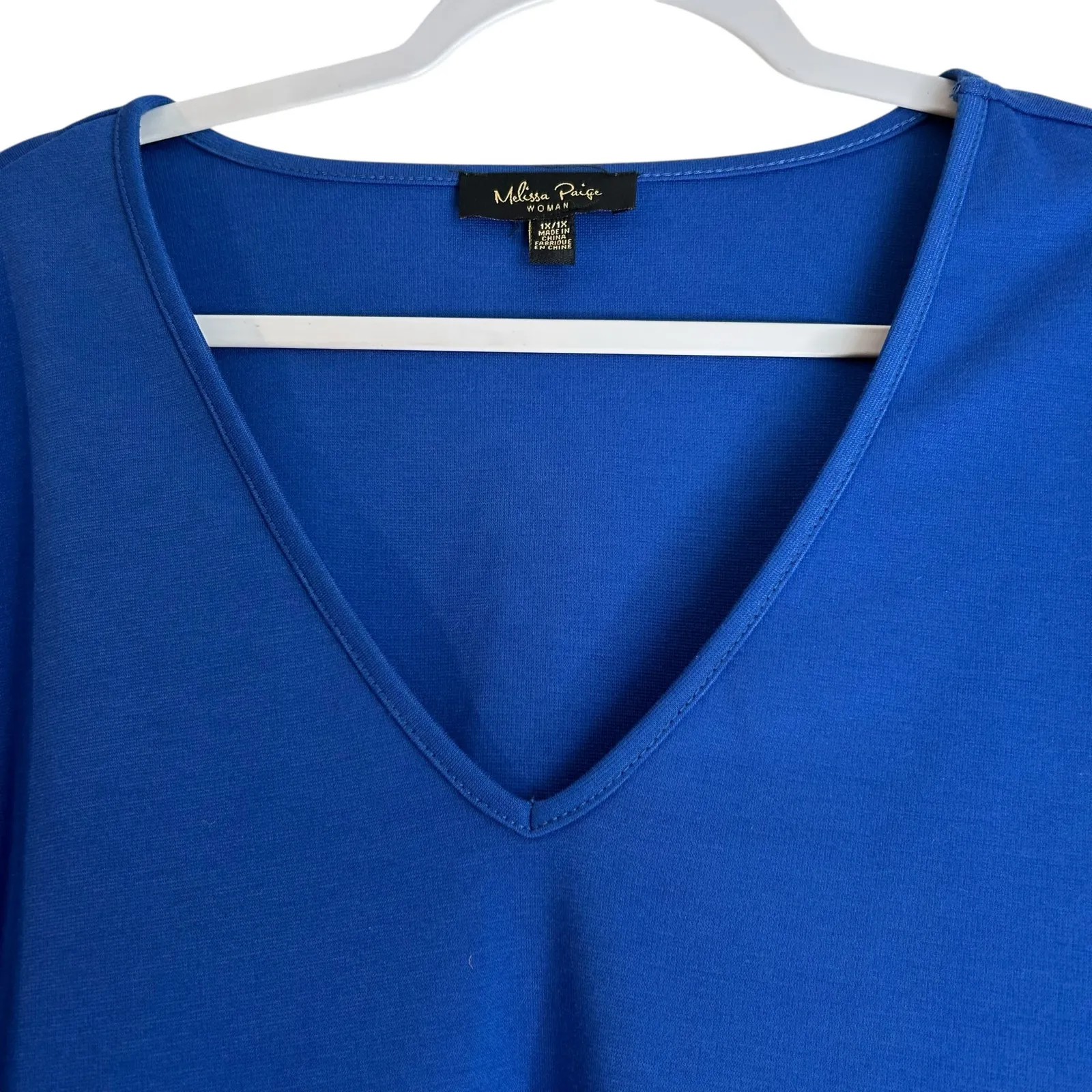 Melissa Paige Woman 1X Top Tunic Button Shoulders Slit Sleave Royal Blue Office - Image 3