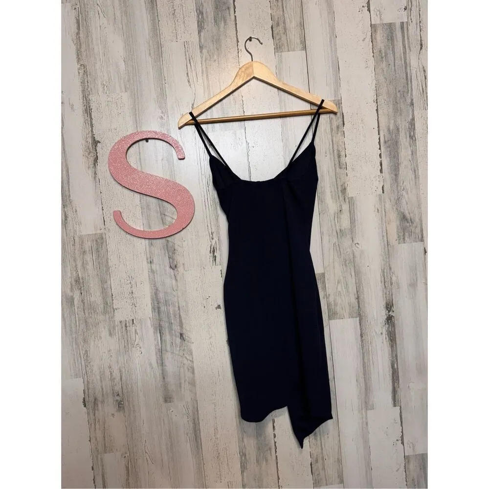 Love J Navy Blue Asymmetrical Bodycon Mini Dress | Size Small - Image 11