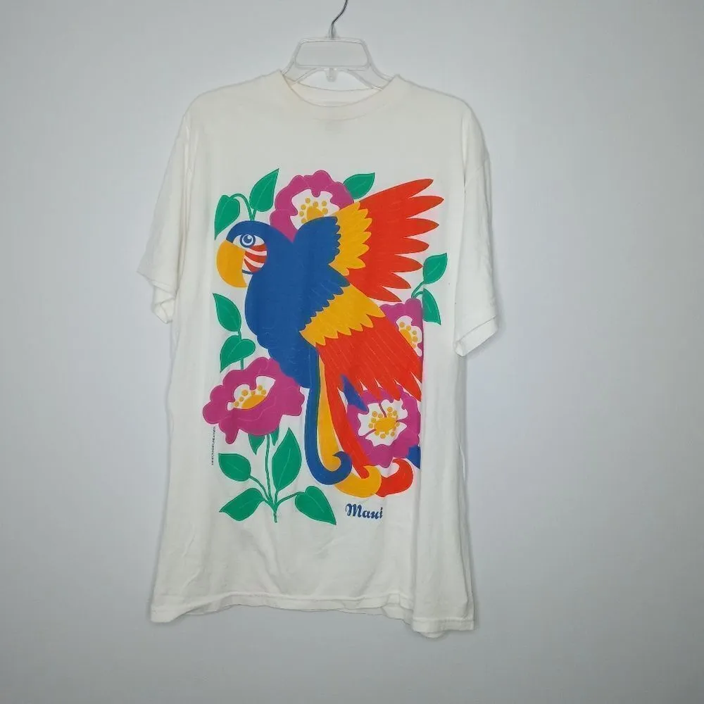 Vintage 90s rainbow parrot tee Yellow Size undefined - Image 4