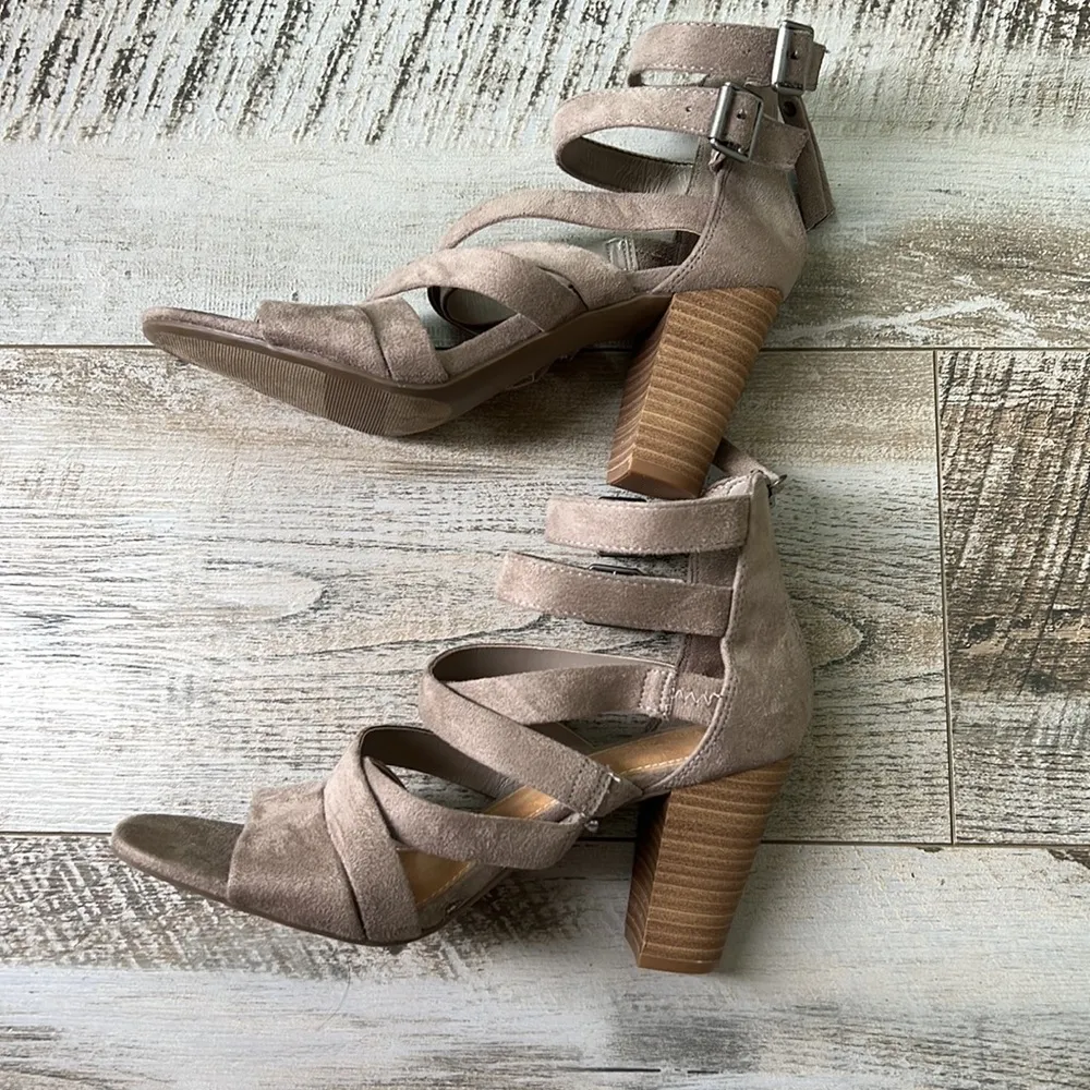 Taupe faux suede straps heels - Image 2