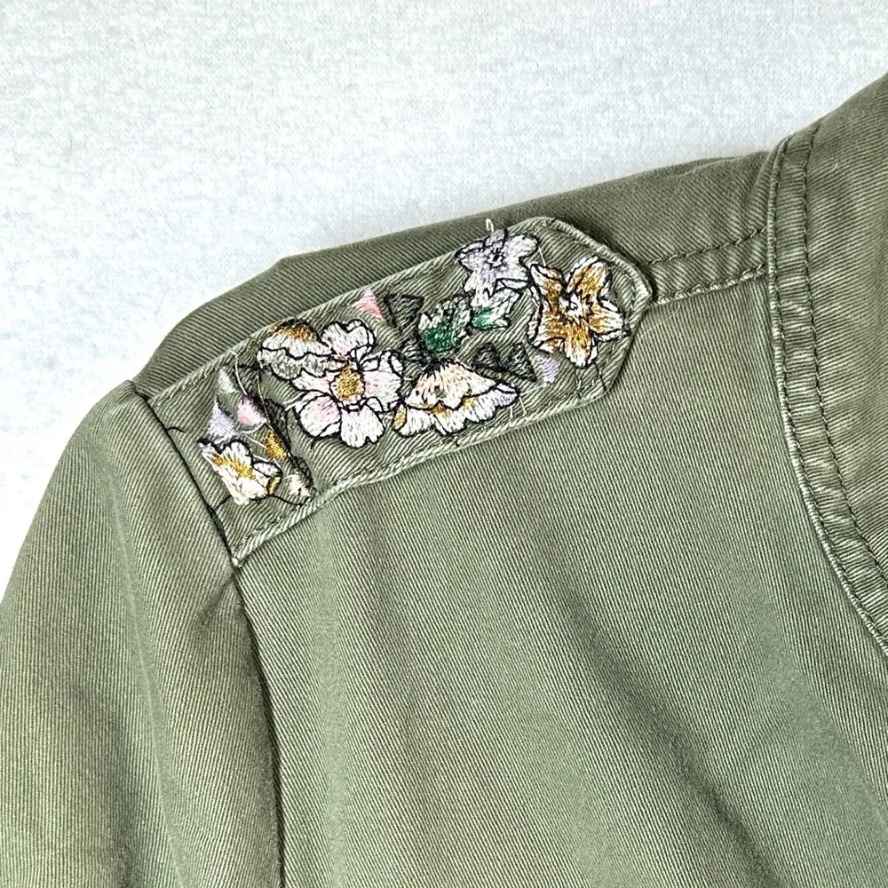 Democracy Utility Jacket Women's M Army Green Olive Military Embroidery Pockets - Image 3