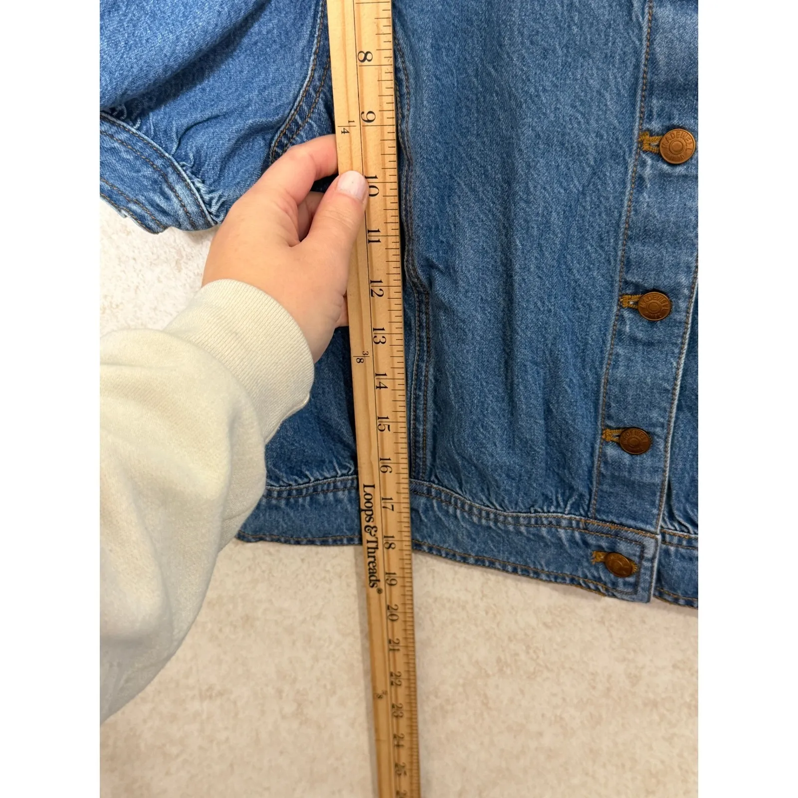 Madewell‎ Denim Puff Sleeve Button Front Cropped Top Cottage Boho Casual Fall - Image 6