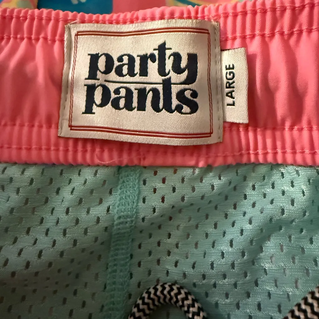 Party Pants Men's L Fish Scale Shorts Rainbow Party Rave Shorts With Drawstring Pink Size undefined - Image 4